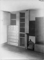 SA0604 - Photograph of built-in cupboards, opened and with drawers., Winterthur Shaker Photograph and Post Card Collection 1851 to 1921c